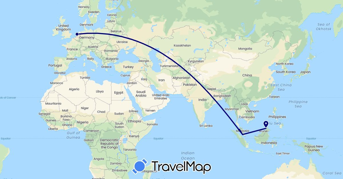 TravelMap itinerary: driving in Malaysia, Netherlands (Asia, Europe)